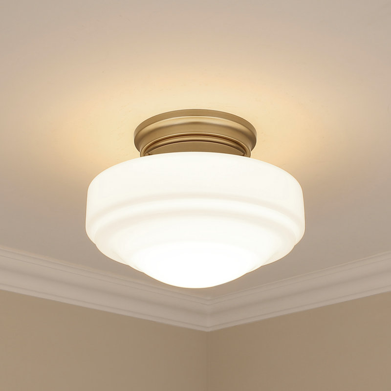 Melora Glass Semi Flush Mount, Vintage Milk Glass, Modern Brass