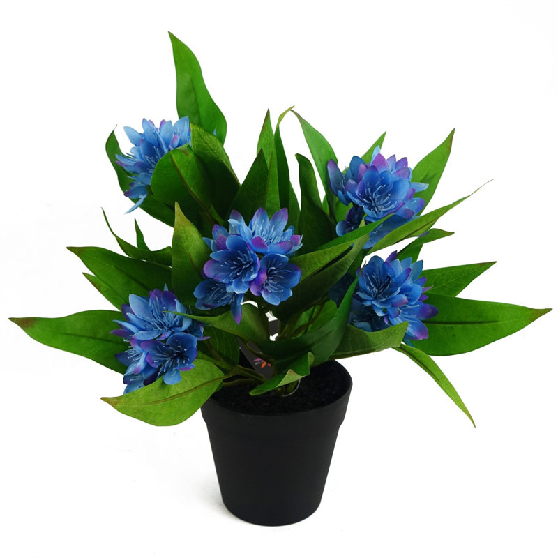Plastic, Silk Freesia Arrangement in Pot, Blue