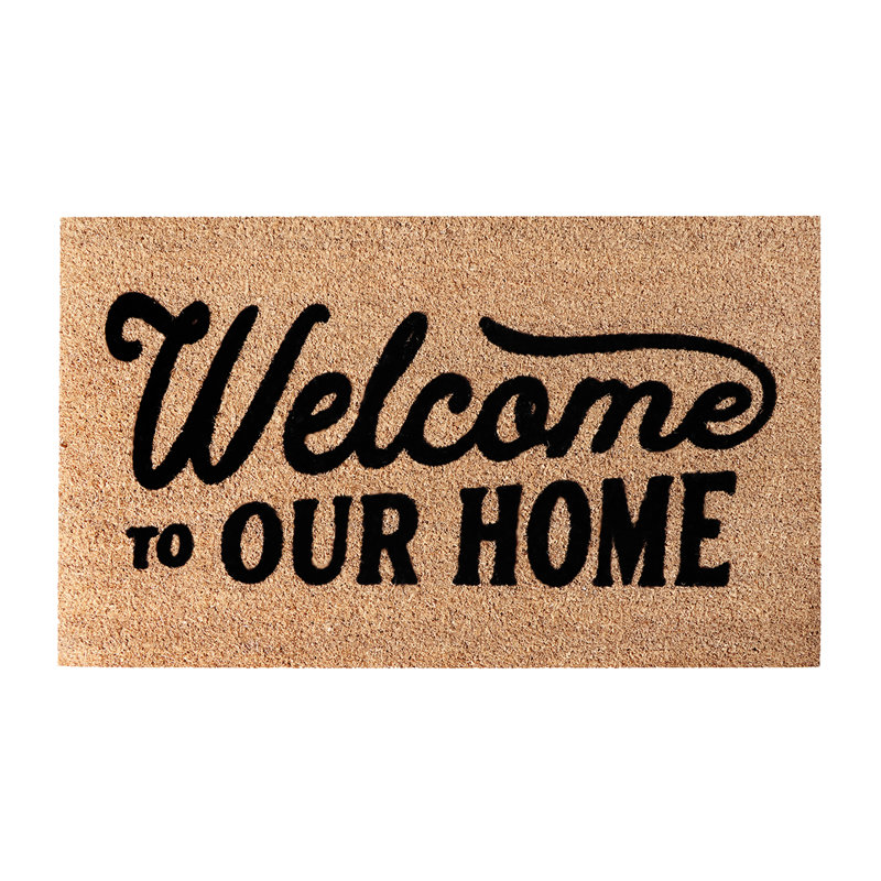 Natural Coir Flocked “Welcome Home Black” Door Mat, Heavy-Duty Non-Slip PVC Backing, Low-Profile Outdoor Doormat