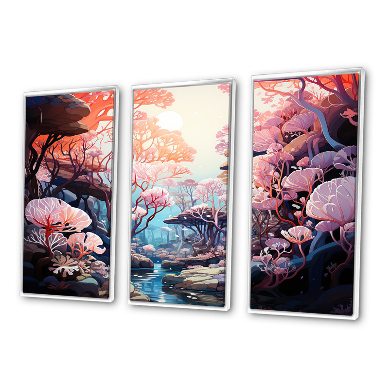 «Beautiful Scenery Under The Sea - Coastal Coral Under Water», ensemble d'art sur toile, Cadre flottant blanc