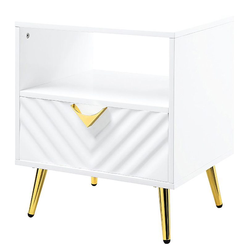 Table d'appoint Mid-Century moderne - blanc brillant et tablette de rangement rectangulaire brillante polyvalente pour l'espace de vie