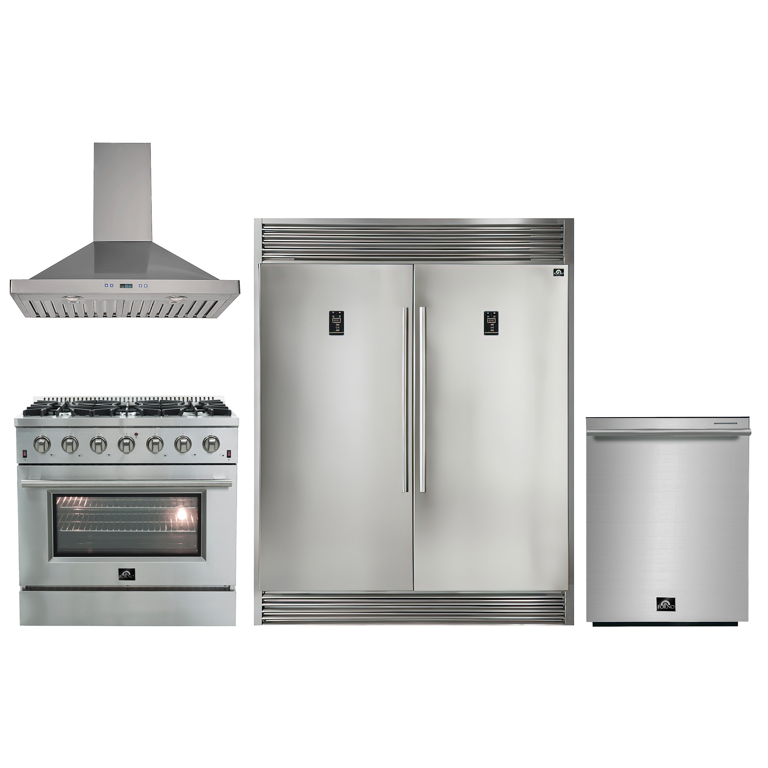 https://assets.wfcdn.com/im/33145175/compr-r85/2506/250608549/forno-4-piece-kitchen-appliance-package-with-side-by-side-refrigerator-36-gas-freestanding-range-built-in-dishwasher-and-wall-mount-range-hood.jpg
