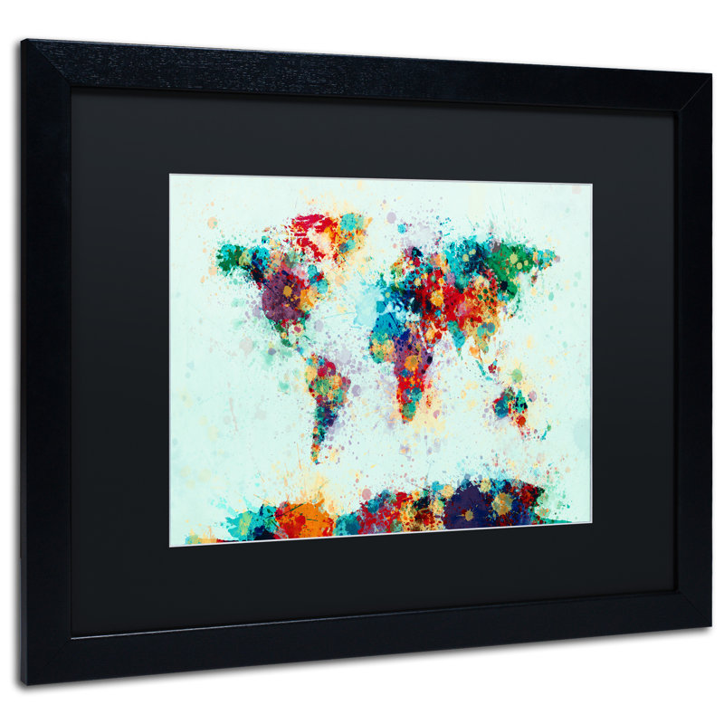 « world map paint », impression encadrée, H 16 po x l 20 po x P 0,5 po, Noir, Cadre noir