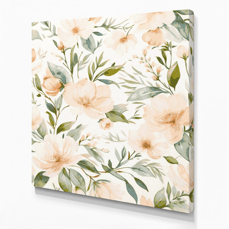 Aquarelle, art floral sur toile beige 15, H 8 po x l 8 po