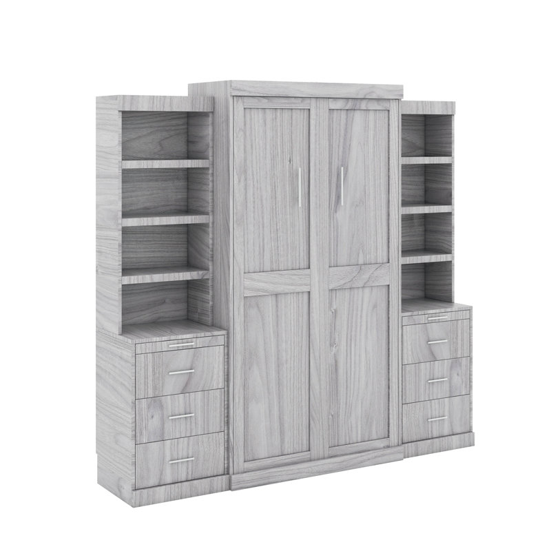 Lit escamotable double avec tablettes et tiroirs