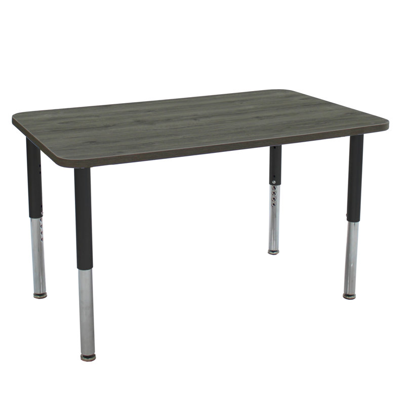 Table d'activité rectangulaire 30 po x 48 po à grain de bois thermofusionné avec pieds réglables - Bois gris / noir, Noir