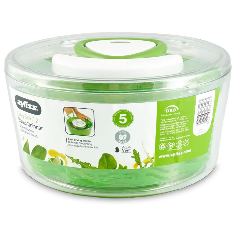 Zyliss Easy Spin 2 Salad Spinner 3.5L Small - Clear/Green, 21.5cm