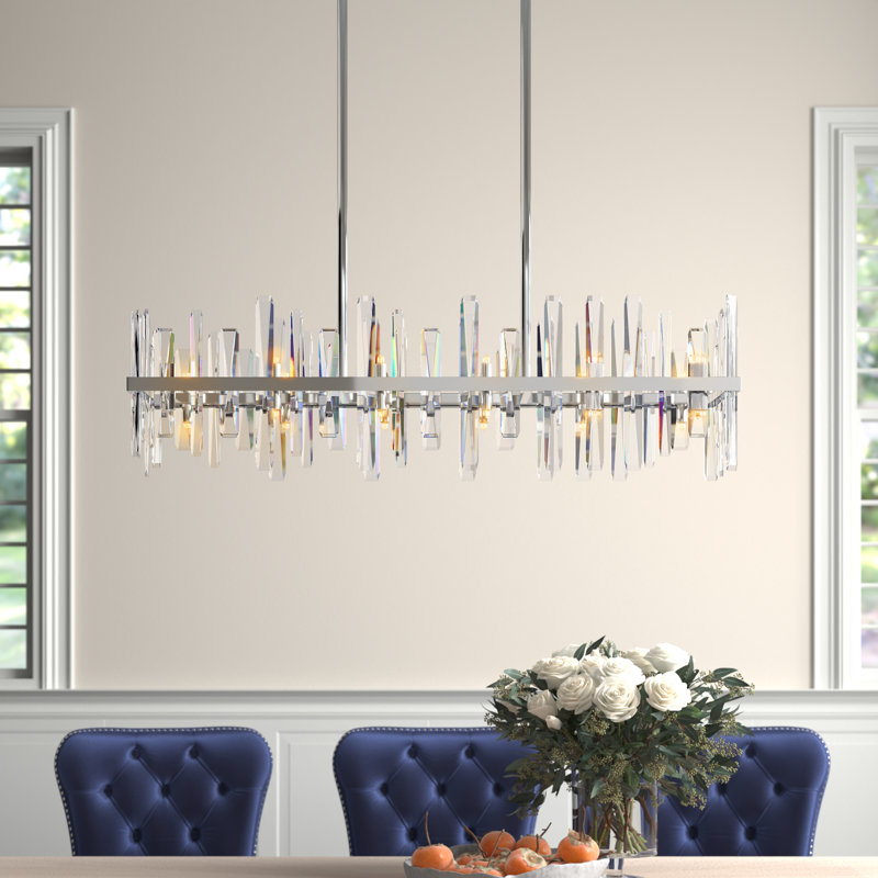 Marlow 24-Light Dimmable Rectangular Metal Chandelier with Crystal Accents, Chrome