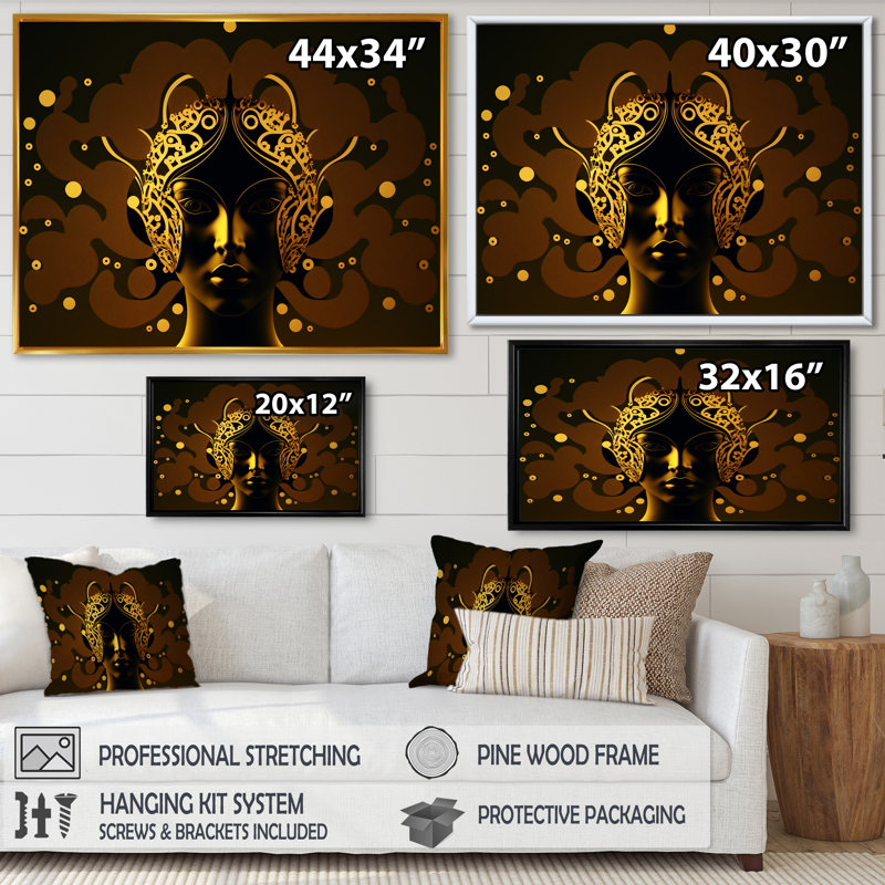 Golden Consciousness Woman III - reproduction d'art sur toile, H 30 po x l 40 po x P 1,5 po, Toile avec cadre flottant noir