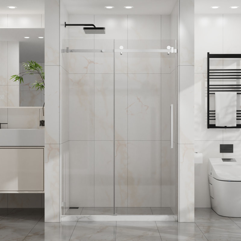Silent Sliding Tempered Glass Frameless Shower Door - Modern Chrome Design For Luxe Bathroom