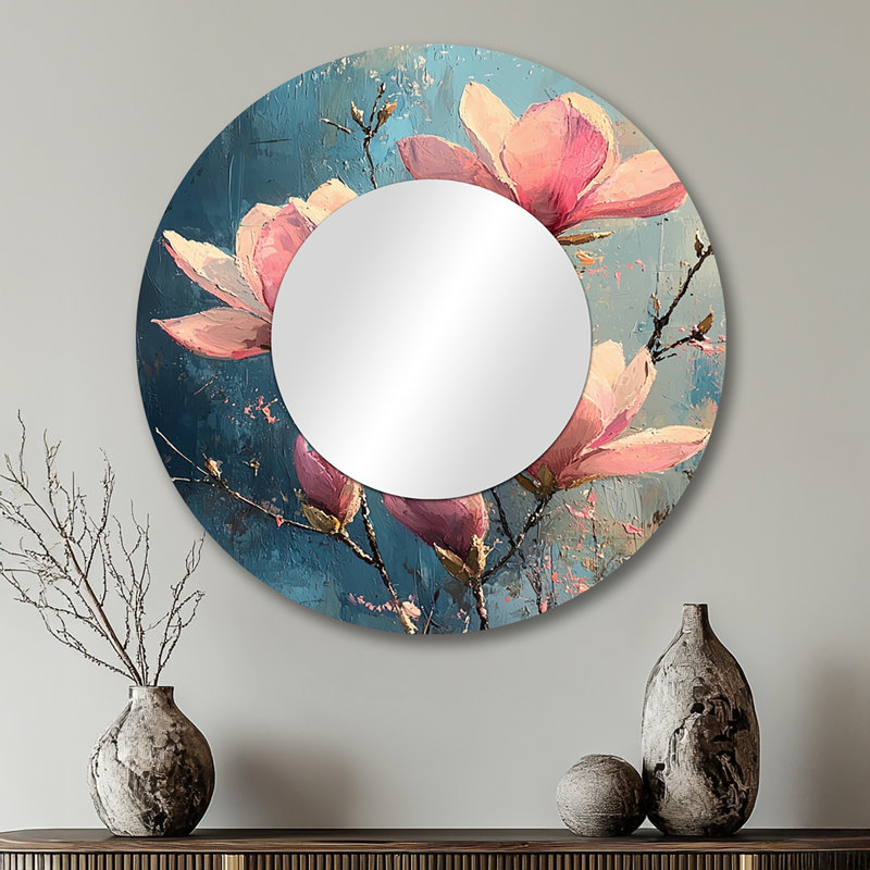«Magnolia Blooms In Soft Pastels Impressionist I», art mural miroir Magnolias, imprimé sur métal, 29 po x 29 po