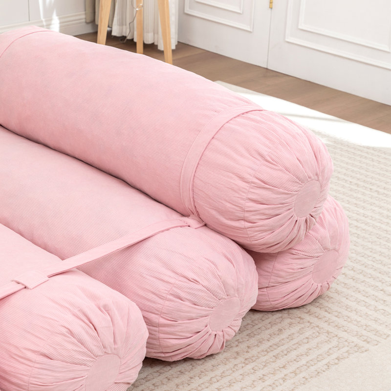 Canapé de plancher réglable en velours côtelé, fauteuil de loisirs multi-positions avec sangles configurables, Rose