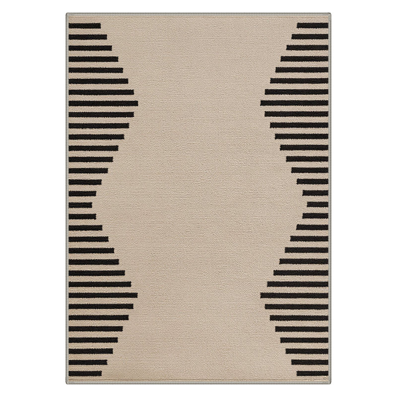 Minimalist Geometric Wave Machine Washable Beige / Brown Indoor Area Rug with Non-Slip Backing, Rectangle 5' x 7'