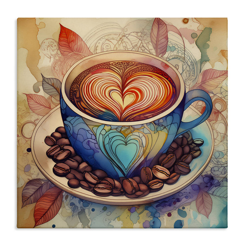 Coffee Beans & Latte Canvas Wall Art by Alina Georgescu bp-795_CN, H 17 po x l 17 po