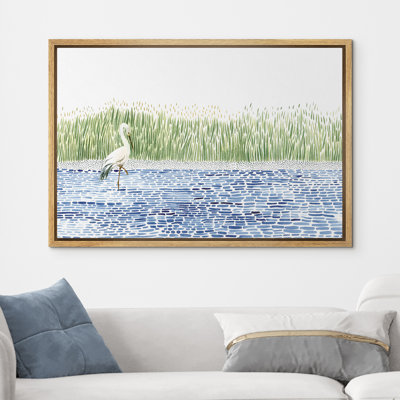 Heron In The Pool By The Reed Marshes Framed Bedroom Wall Decorations Canvas Print