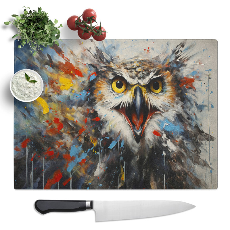 Owl Action  Glass Chopping Board
