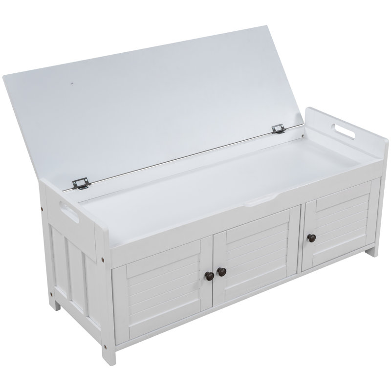 Banc à chaussures avec coussin amovible et espace de rangement caché, Blanc