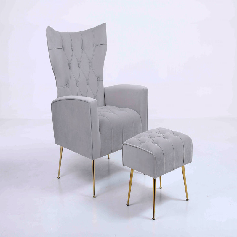 Chaise d'appoint rembourrée avec coussins capitonnés et repose-pieds, Gris