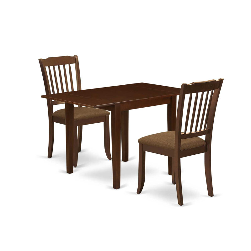 Sherwinn Drop Leaf Solid Wood Dining Set, Mahogany, Mahogany, 3 Pieces: Table, 2 Chairs