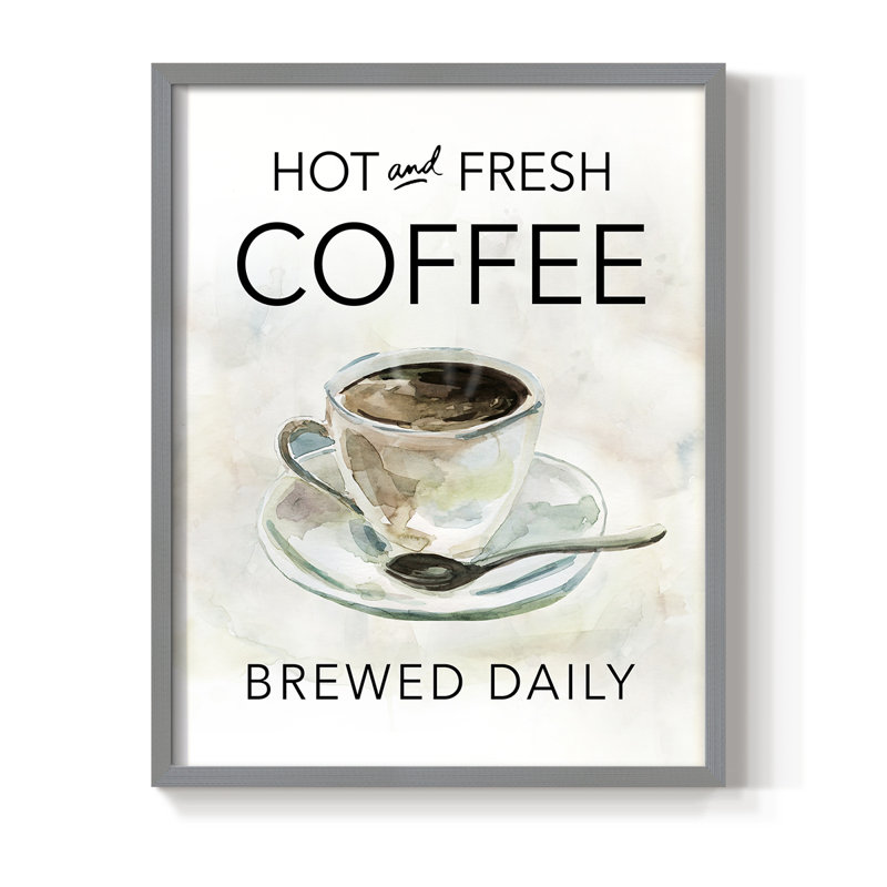 «Hot and Fresh Coffee», reproduction encadrée - bois massif, H 11 po x l 9 po, Gris