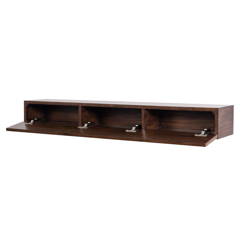 Tablette de manteau de cheminée flottante en bois 72 "avec compartiments de rangement cachés Houston, Moka, 72