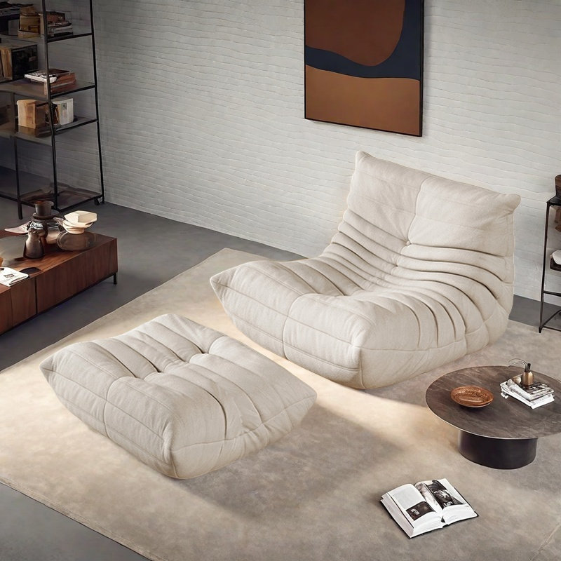 Retro casual caterpillar sofa, White Suede