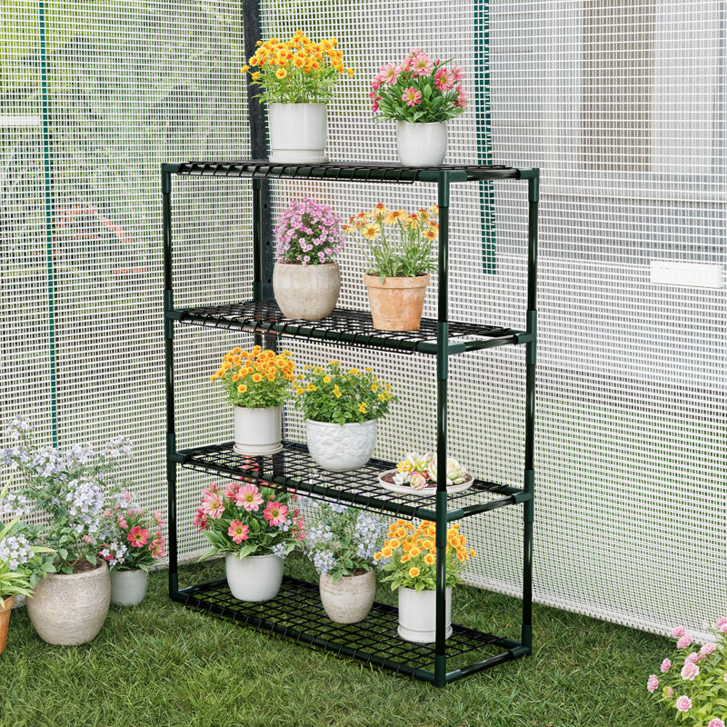 Support pour plante à 4 niveaux avec cadre en métal vert foncé à 4 niveaux, 32 po x 40 po x 12 po pour l'intérieur et l'extérieur