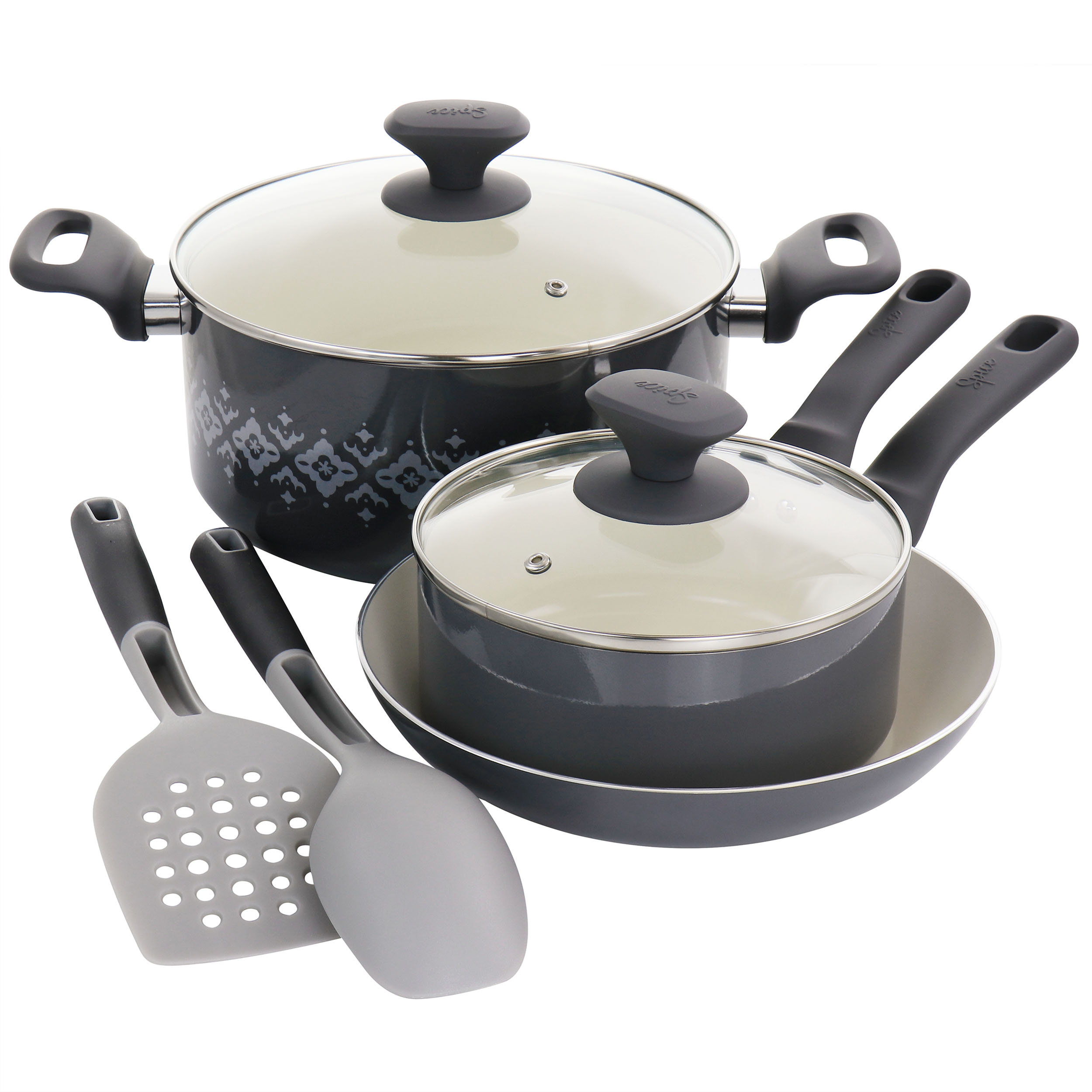 Spice by Tia Mowry - Nonstick Ceramic 10PC Charcoal Aluminum Cookware Set 
