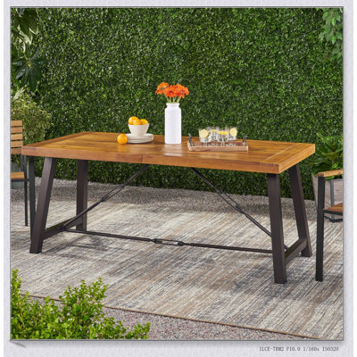 Table de salle à manger d'extérieur à base en bois d'acacia, finition teck, résistante aux intempéries et élégante pour le patio et le jardin