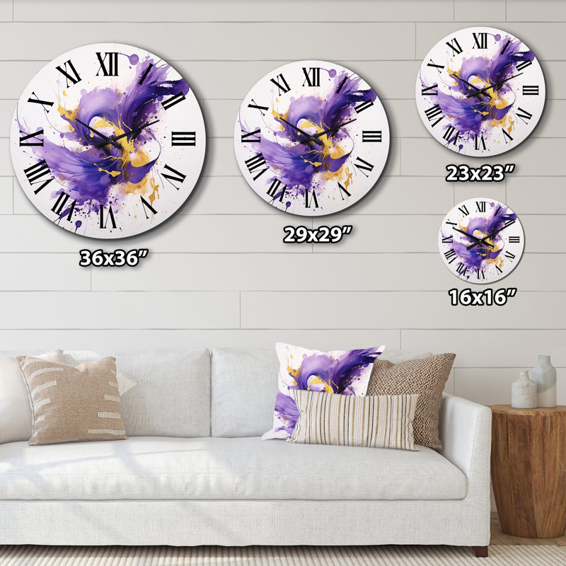 Horloge murale mauve et or - fractales, Grand