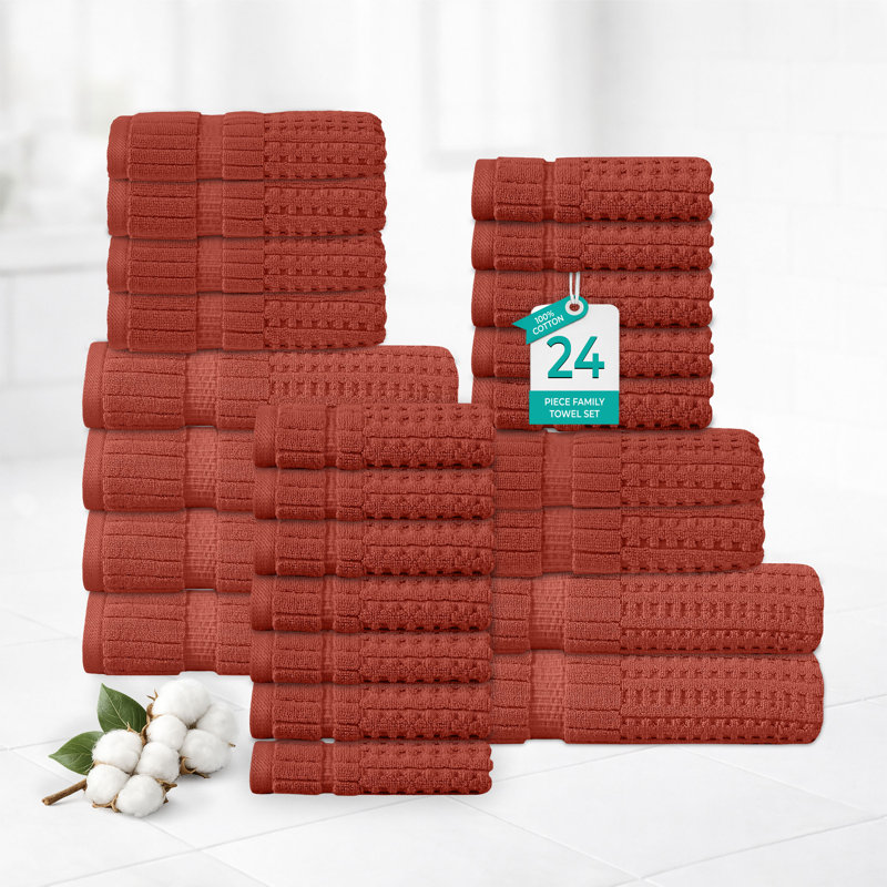Ensemble de serviettes 24 pièces Willow - 100% coton peigné, qualité supérieure 630 g / m², corail, ultra-doux et très absorbant (6 serviettes de bain, 6 serviettes à main, 12 serviettes)