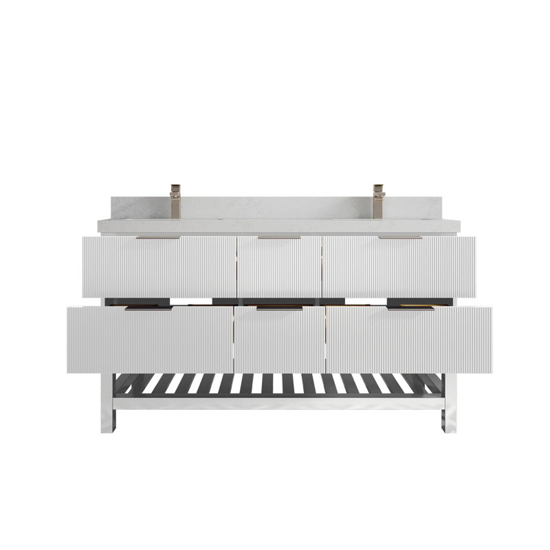 Meuble-lavabo double 60 po avec plateau en quartz Catalina