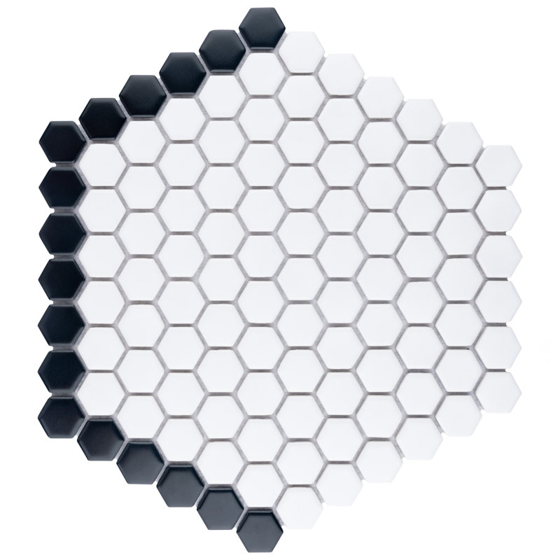 Metro Geo 1" Hex Matte White with Black Edge 10-1/2" x 11-5/8" Porcelain Mosaic Tile