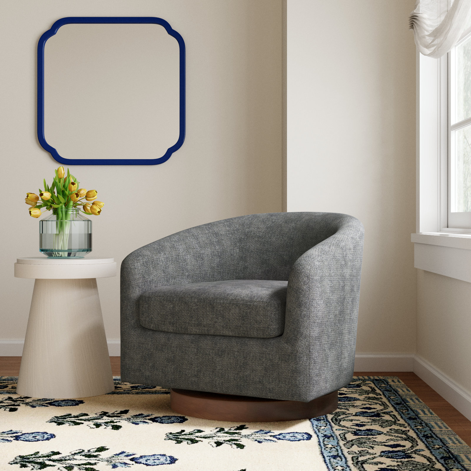 Bennett Upholstered Swivel Barrel Chair, Dark Gary