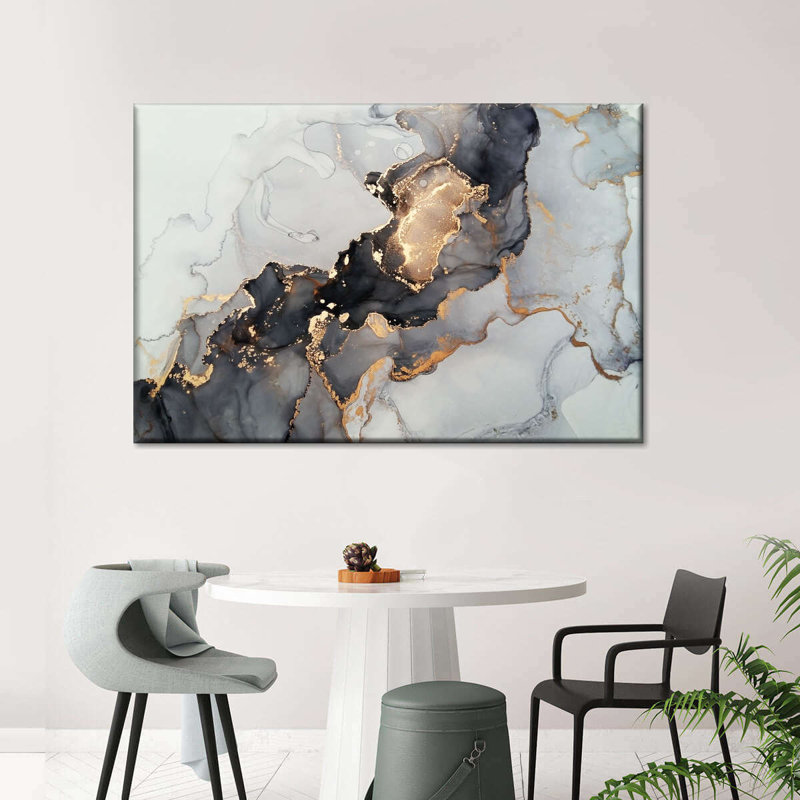 Éclaboussure noire et dorée sur toile, H 36 po x l 24 po x P 1,25 po