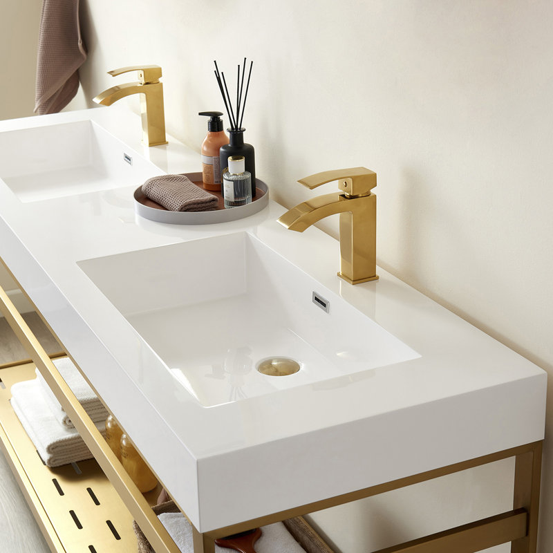 Ensemble de meuble-lavabo double 72 po Idella, Or brossé, Blanc, Blanc