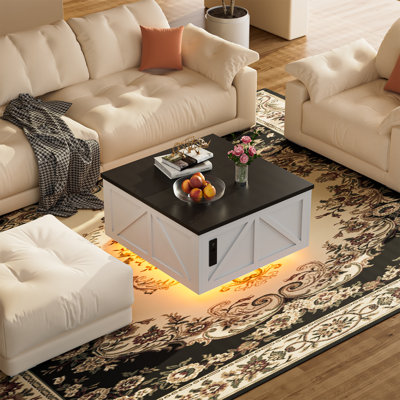36 tables basses à plateau relevable avec rangement, table basse carrée pour le salon avec éclairage à DEL et prises de courant, table basse de style campagnard avec grand compartiment de rangement caché