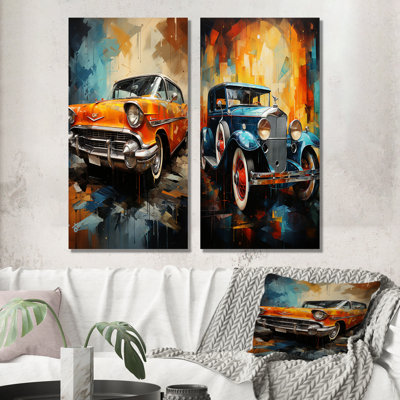 «Abstract Vintage Car Memory», ensemble de 2 reproductions d'art mural en métal rétro