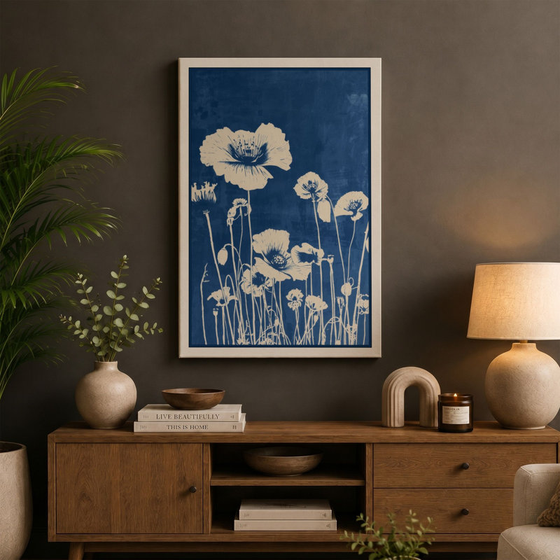 Wildflower Study Botanical 1 Piece Wrapped Canvas Wall Art, 36x24 - 91.4 x 61.0 cm, Teal Border