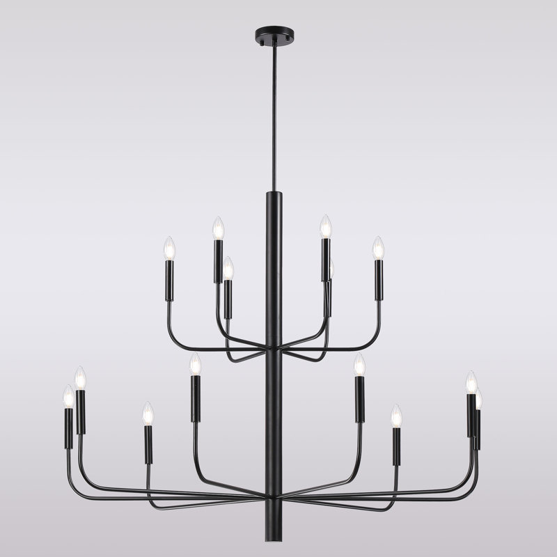 Yanibel 15-Light 2-Tier Minimalist Candlestick Chandelier, Black