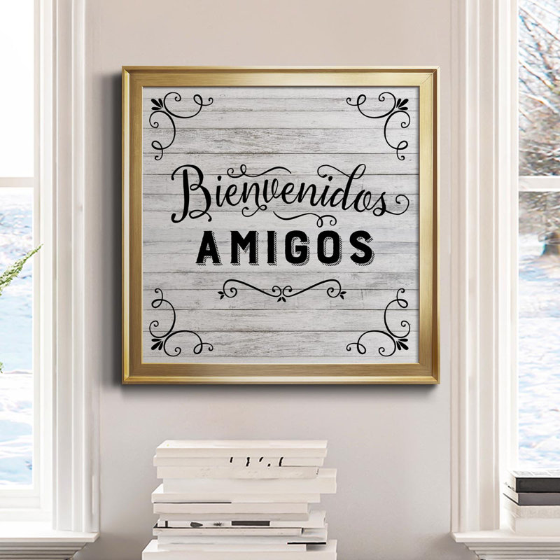 Bienvenidos - Reproduction d'art textuel sur toile encadrée, H 30,5 po x l 30,5 po x P 1,5 po, Or