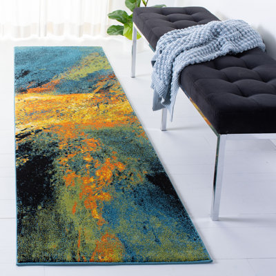 Robidoux Abstract Teal/Yellow Area Rug
