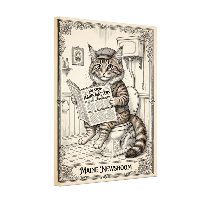 Bain et lessive chat lisant le journal sur la toilette, H 18 po x l 12 po