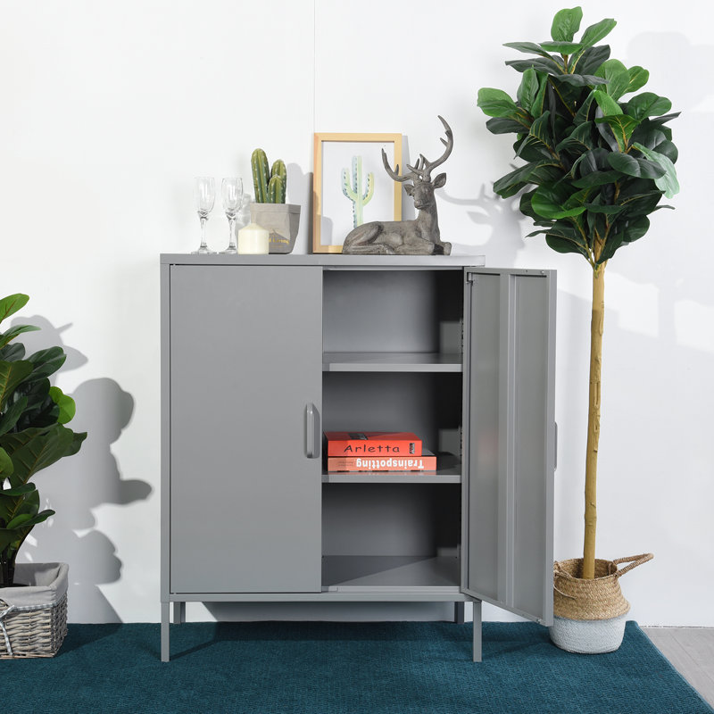 Akers 2 -Door 3 -Shelf, Grey