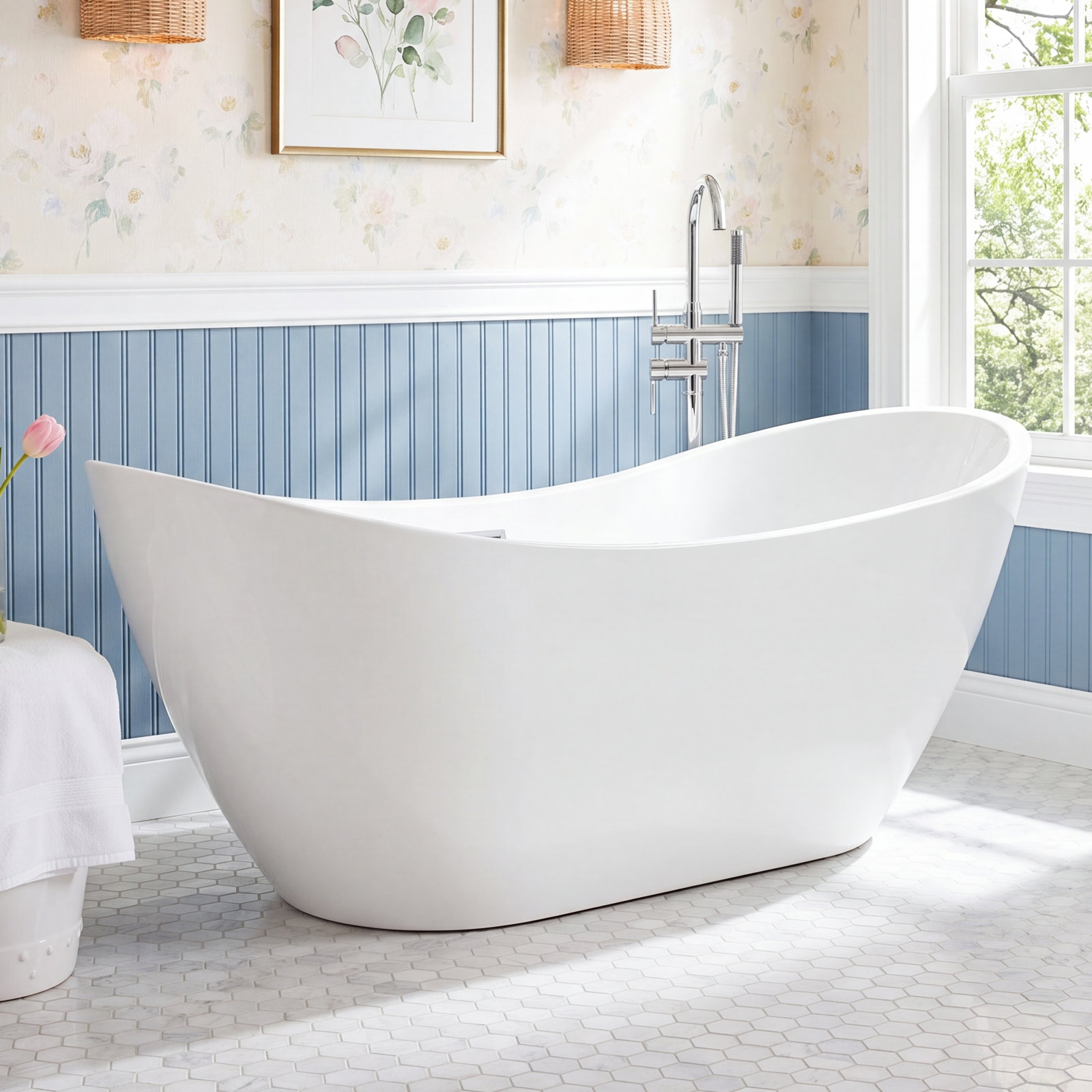Ophelia 71" Freestanding Soaking Acrylic Bathtub, Pure White