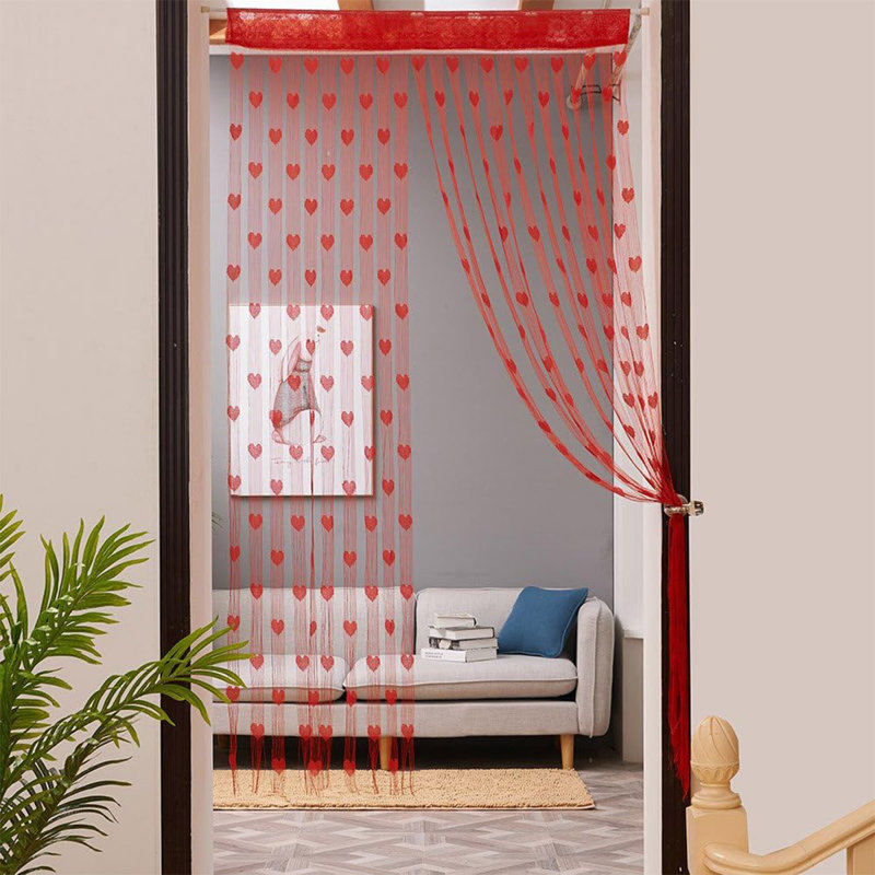 2 Pcs Heart Lace Fringe Curtain for Valentines Day Wedding, 3.3 x 6.6 Ft Red Lace Hearts String Backdrop Curtains for Window Door Bathroom Decorations