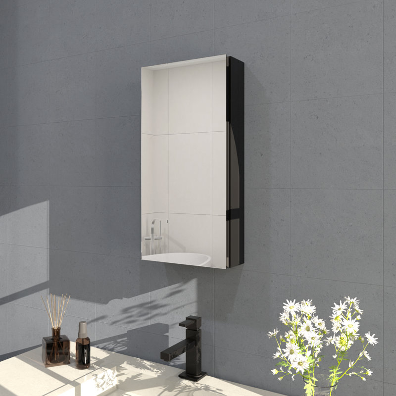 Miroir d'armoire à pharmacie noir mat l 12 po x H 24 po Flicker, Noir mat, H 24 po x l 12 po x P 4 po