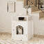 Enceinte moderne blanche pour litière pour chat, chatière d'intérieur en bois avec armoire fermée et tablette de rangement, meubles cachés pour litière comme table d'appoint de salon ou de chambre à coucher