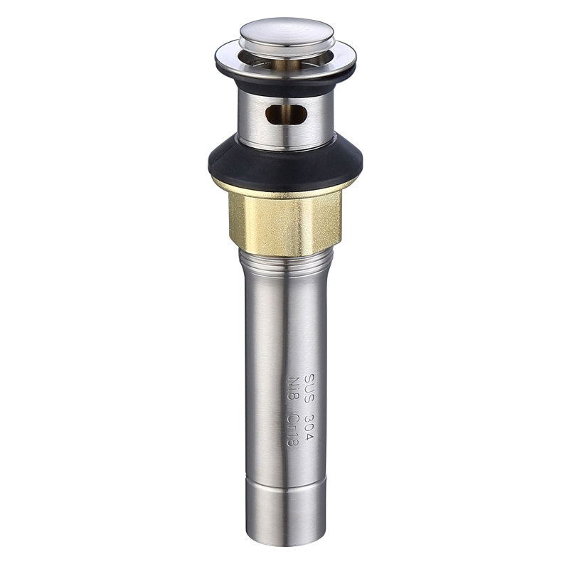 Drain escamotable en acier inoxydable pour lavabo de salle de bain avec trop-plein, Nickel brossé