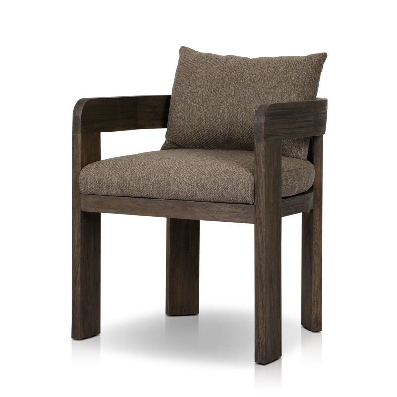 Jackson Teak Patio Dining Armchair with Cushion, Stained Saddle Brown Frame/Ellor Brown Cushion